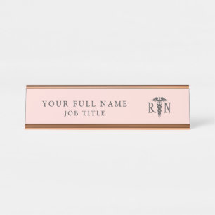 Registered Nurse Blush Pink Medical Caduceus Desk Name Plate