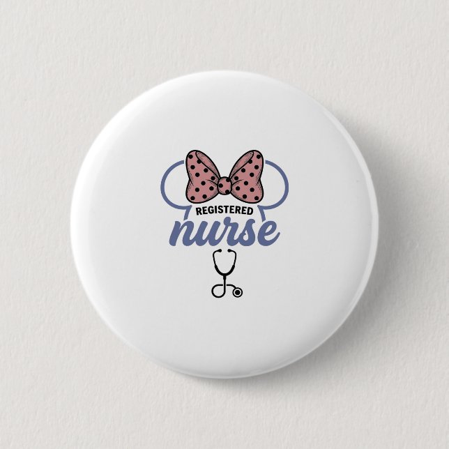 Registered Nurse Bow Stethoscope Vintage Graphic_1 Button (Front)