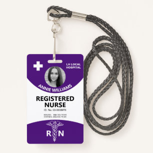 Registered nurse caduceus and logo purple photo id badge
