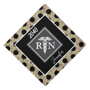 Registered Nurse Caduceus Gold Glitter Name Graduation Cap Topper