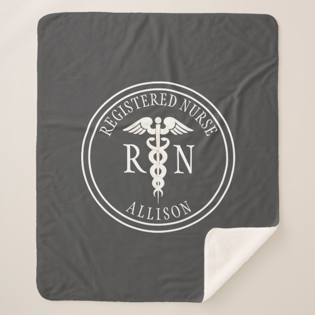 Registered Nurse Caduceus Grey Personalized Sherpa Blanket (Front)