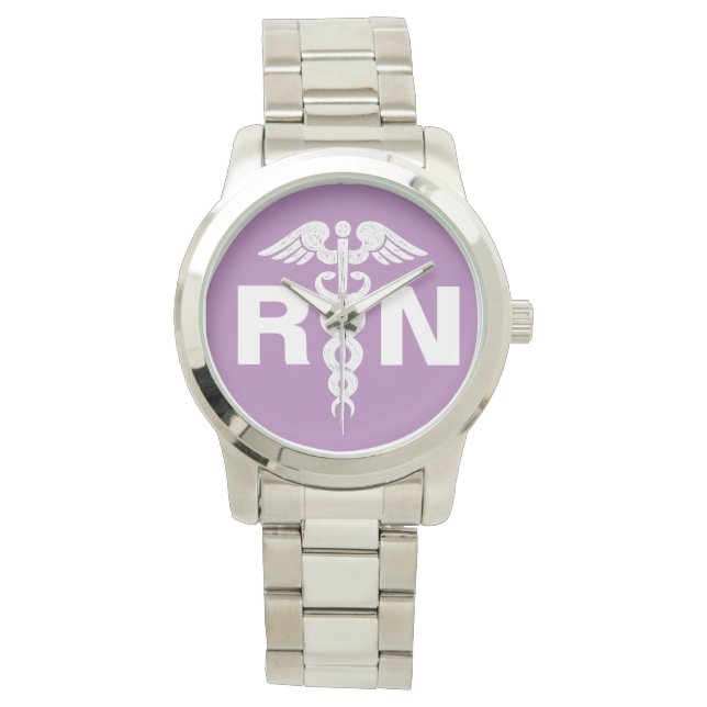 Registered Nurse Caduceus Lavender Purple Silver Watch (Front)