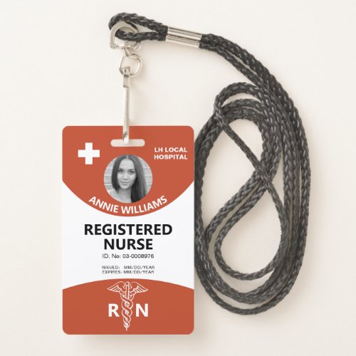 Registered nurse caduceus logo terracotta photo  badge