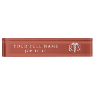 Registered Nurse Caduceus Medical Terracotta Desk Name Plate