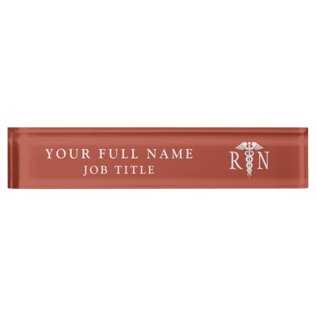Registered Nurse Caduceus Medical Terracotta Desk Name Plate (Front)