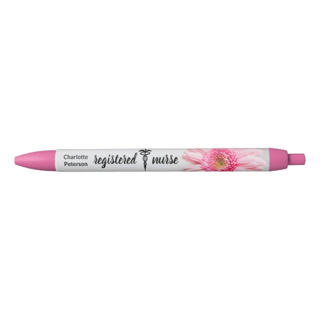 Registered Nurse Caduceus  Pink Daisy Floral  Pen (Front)