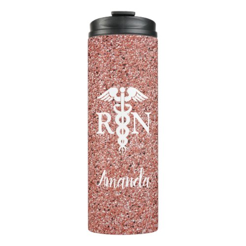 Registered Nurse Caduceus Rose Gold Glitter Custom Thermal Tumbler