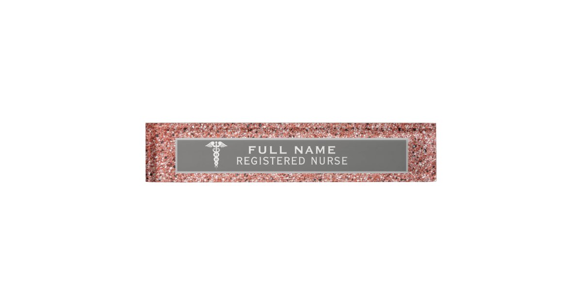 Registered Nurse Caduceus Rose Gold Glitter Desk Name Plate Zazzle Com