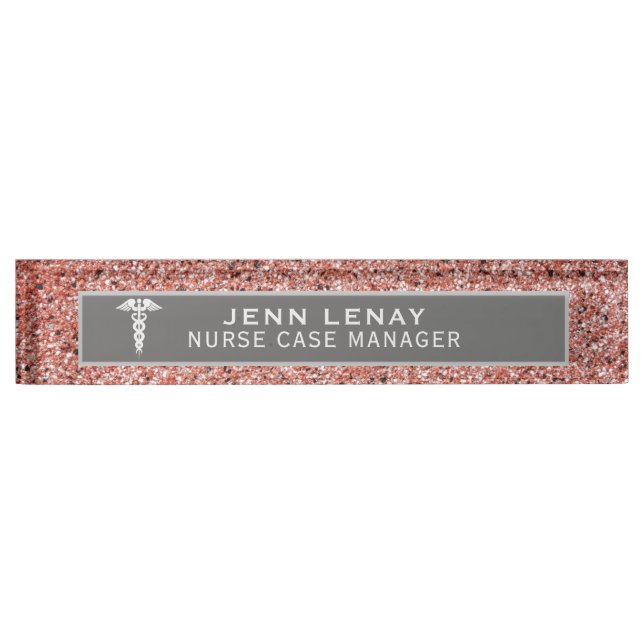 Registered Nurse Case Manager Caduceus Rose Gold Desk Name Plate (Front)