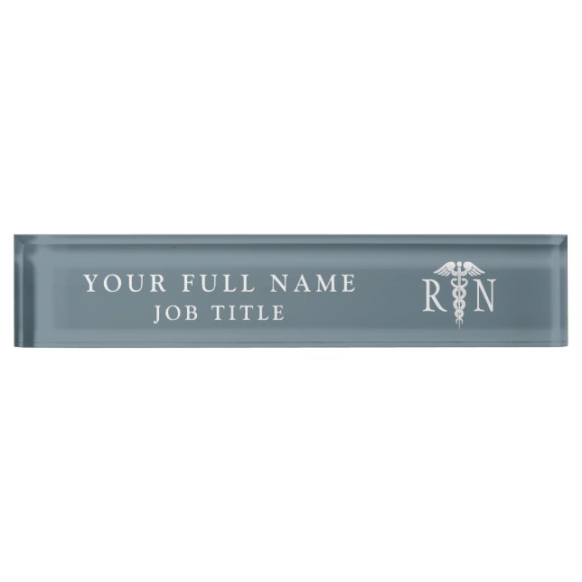 Registered Nurse Case Manager Dusty Blue Medical Desk Name Plate (Front)