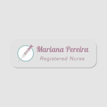 Registered Nurse Custom Cute Syringe Personalized Name Tag by red_dress at Zazzle