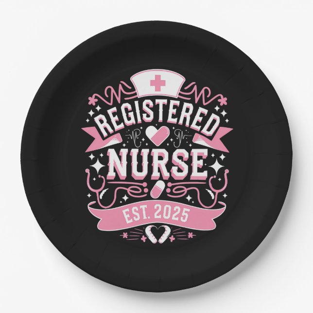 Registered Nurse Est 2025 Nursing Student Paper Plates (Front)