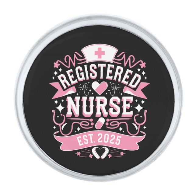 Registered Nurse Est 2025 Nursing Student Silver Finish Lapel Pin (Front)