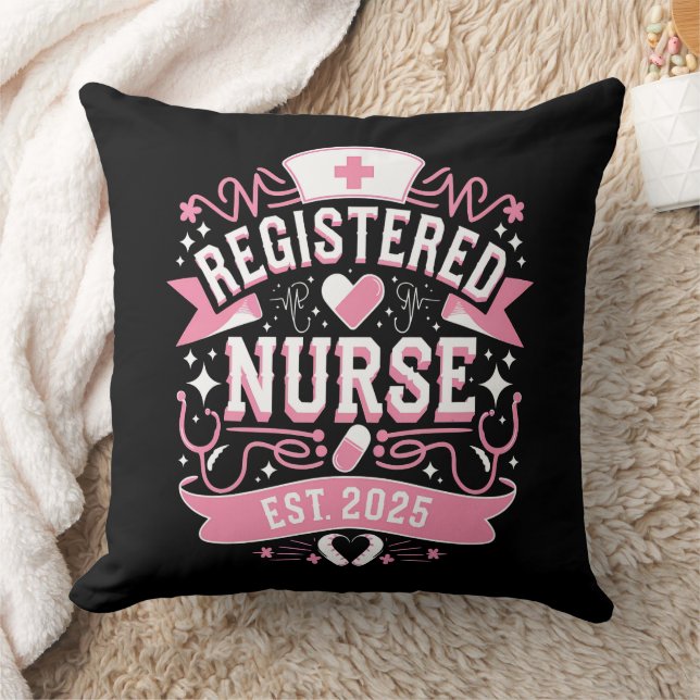 Registered Nurse Est 2025 Nursing Student Throw Pillow (Blanket)