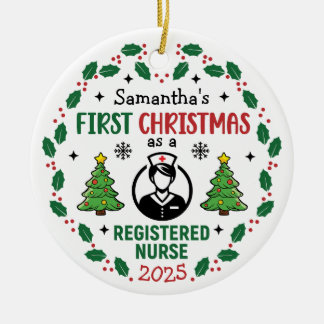 Registered Nurse First Christmas Personalized Ceramic Ornament