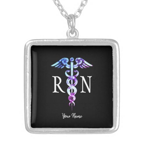 Registered Nurse Graduate Caduceus Symbol Monogram Silver Plated Necklace