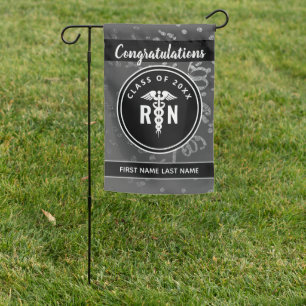 Registered Nurse Graduate Grey Silver Name Garden Flag
