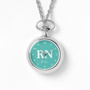 Registered Nurse Graduate Teal White Monogram Watch