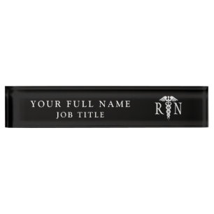 Registered Nurse Graduation Black White Medical Desk Name Plate