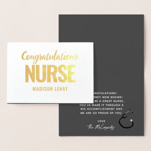 Registered Nurse Graduation Modern Elegant Gold Foil Card