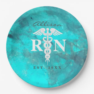 Registered Nurse Graduation Party Teal Marble Paper Plates