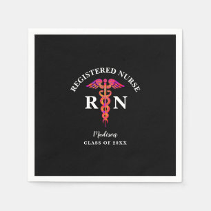 Registered Nurse Graduation Pink Black Caduceus Napkins