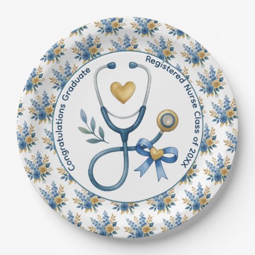 Registered Nurse Graduation Stethoscope Design Paper Plates