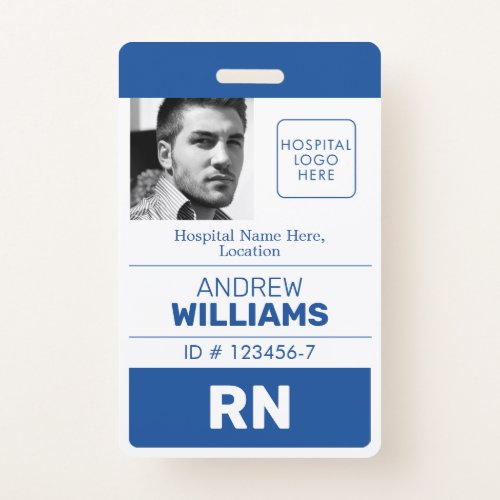 Registered Nurse ID Number Blue White Logo Photo Badge