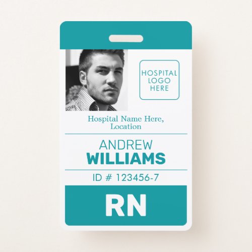 Registered Nurse ID Number Teal White Logo Photo Badge