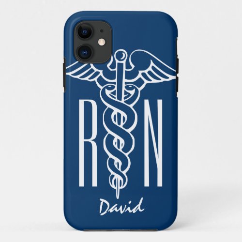 Registered Nurse iPhone cover  Blue RN caduceus