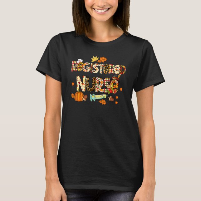 Registered Nurse Leopard Plaid Pilgrim Hat Fall Th T-Shirt (Front)