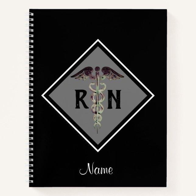 Registered Nurse Medical Black White Personalized Notebook (Front)
