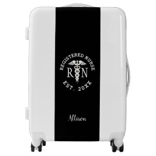 Registered Nurse Medical Caduceus Black Monogram Luggage