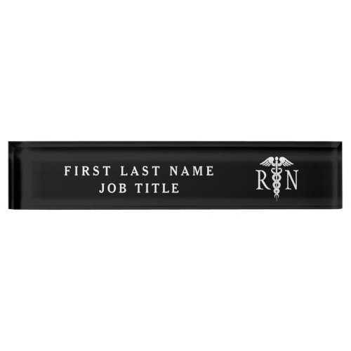 Registered Nurse Medical Caduceus Black White  Desk Name Plate