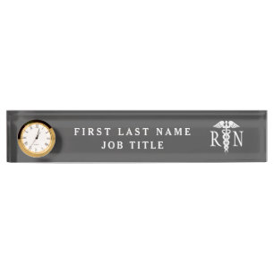 Registered Nurse Medical Caduceus Grey Custom Desk Name Plate