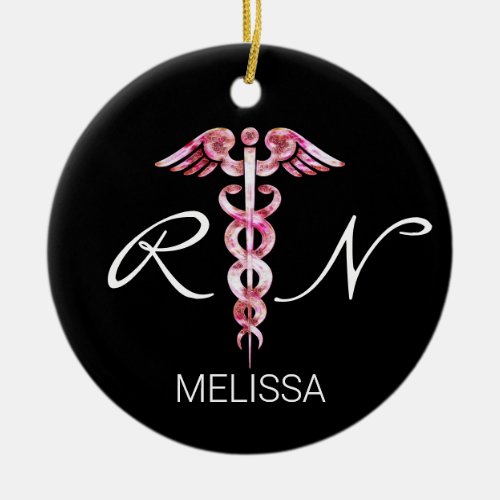 Registered Nurse Medical Caduceus Pink Christmas Ceramic Ornament