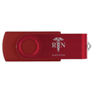 Registered Nurse Medical Caduceus Red Personalized Flash Drive