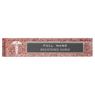 Registered Nurse Medical Rose Gold Glitter Office Desk Name Plate