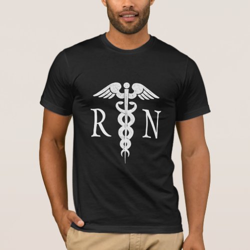 Registered Nurse Medical White Caduceus RN Black T_Shirt