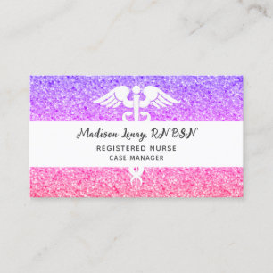 Registered Nurse Modern Purple Pink Glitter Business Card