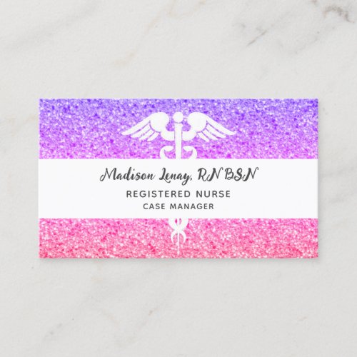 Registered Nurse Modern Purple Pink Glitter Business Card