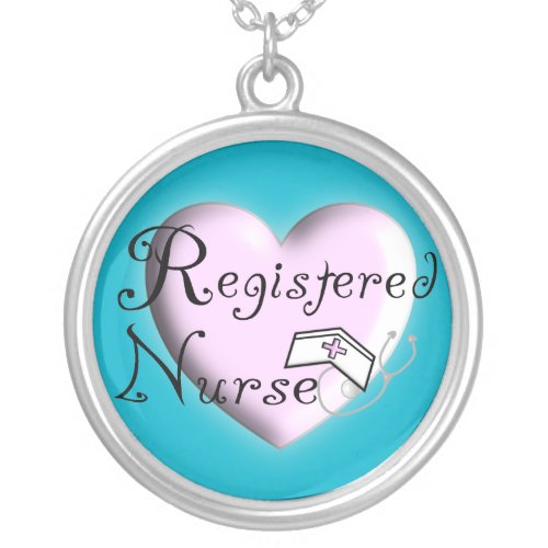 Registered Nurse Necklace Sterling Silver blue