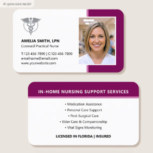 Registered Nurse Photo Logo Modern Berry Business Card