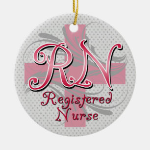 Registered Nurse, Pink Cross Swirls Ceramic Ornament