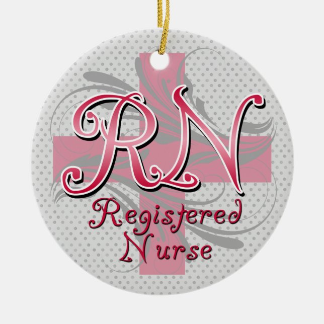 Registered Nurse, Pink Cross Swirls Ceramic Ornament (Front)