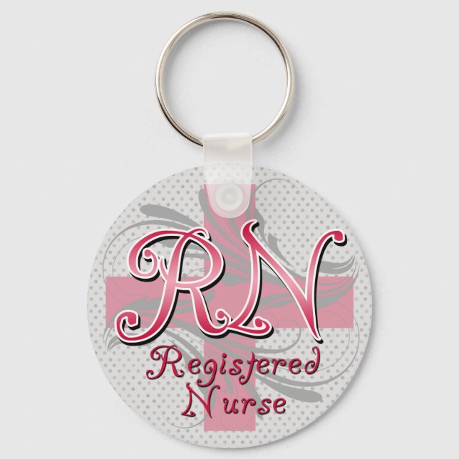 Registered Nurse, Pink Cross Swirls Keychain (Front)
