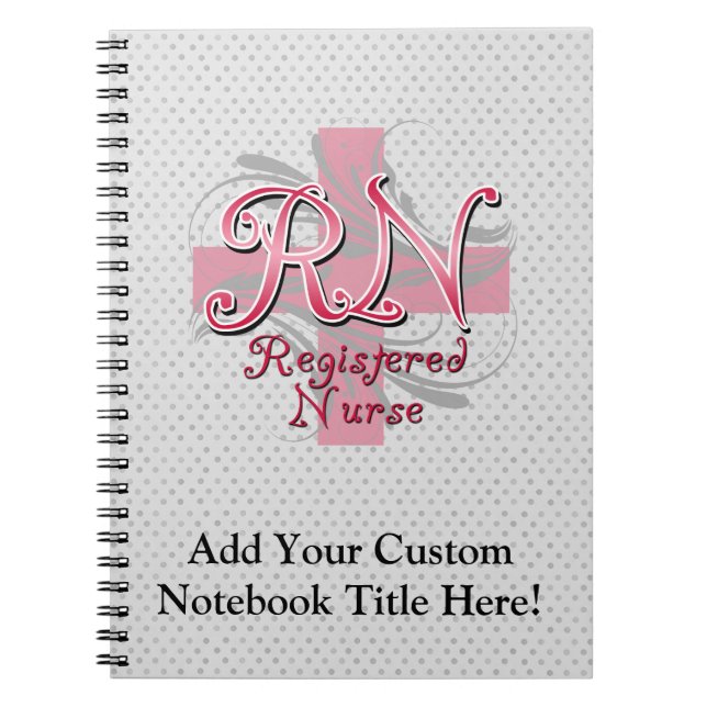 Registered Nurse, Pink Cross Swirls Notebook (Front)