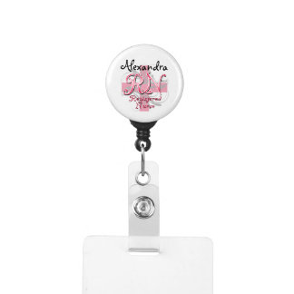 Registered Nurse, Pink Cross Swirls Personalized Badge Holder