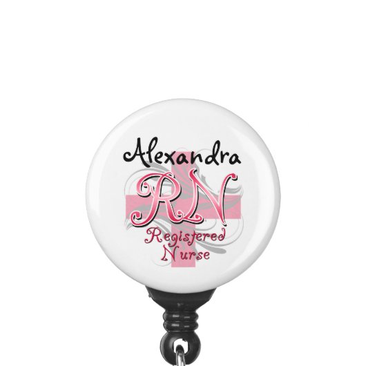 Registered Nurse, Pink Cross Swirls Personalized Badge Holder (Clip Front)