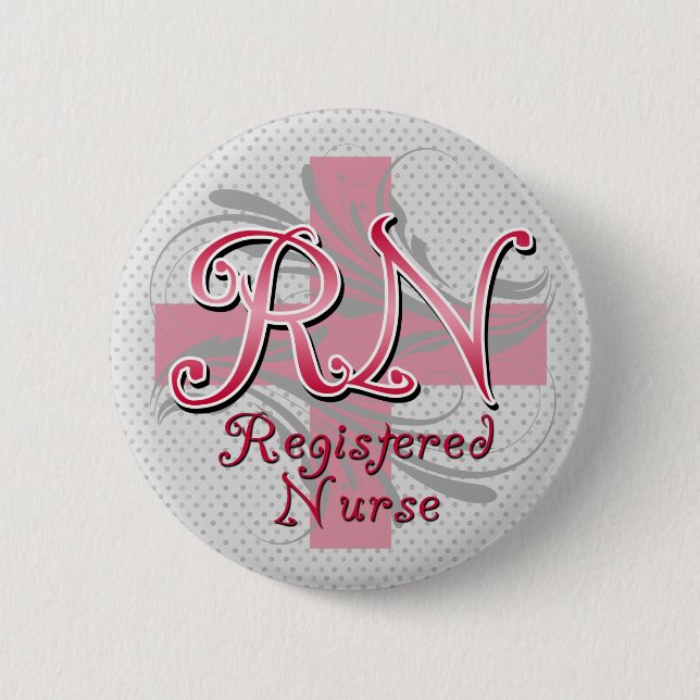Registered Nurse, Pink Cross Swirls Pinback Button (Front)